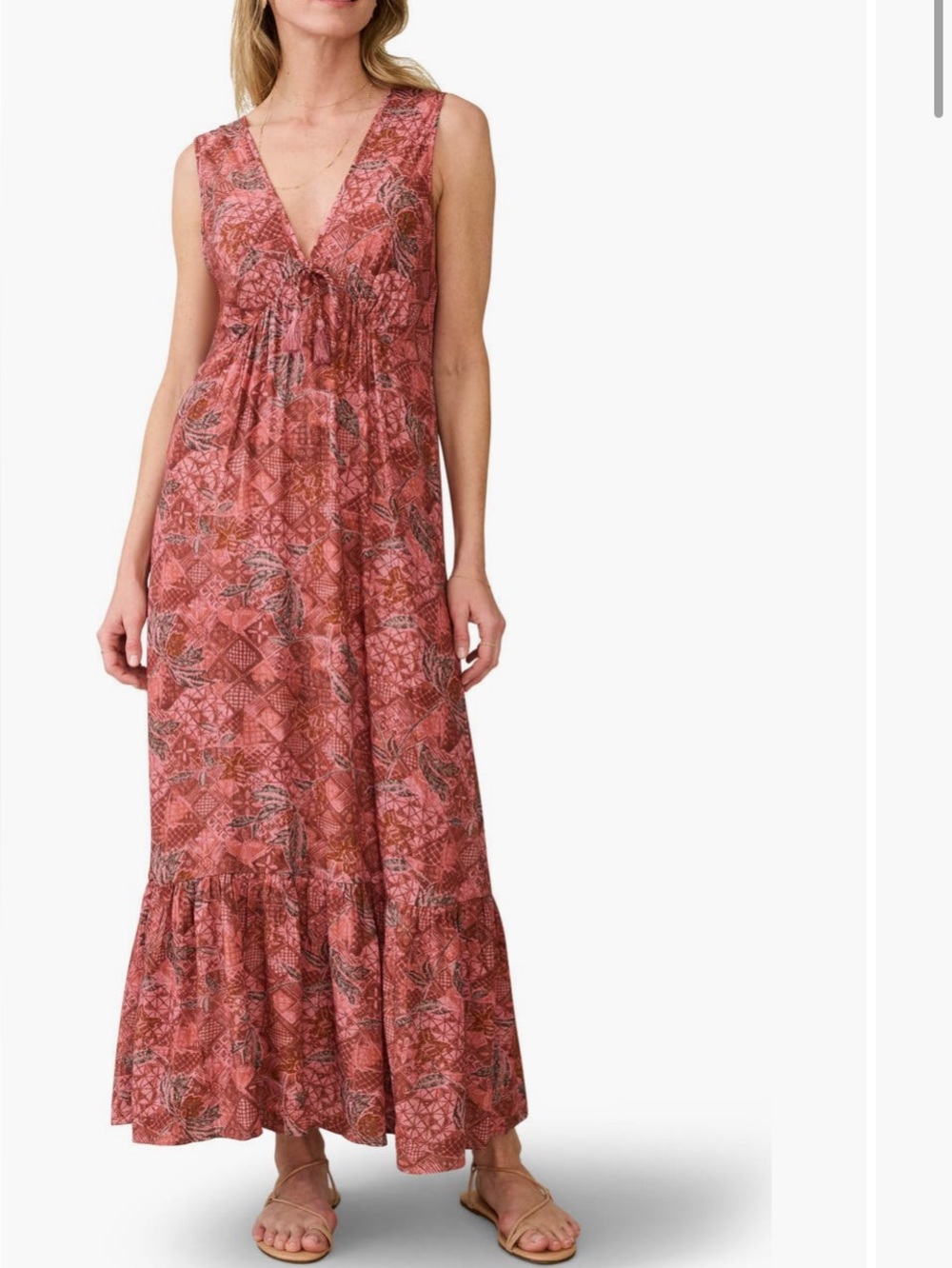 NWT Faherty Eden Floral Print Ruffle Hem Sleeveless Maxi Island Breeze Floral- S